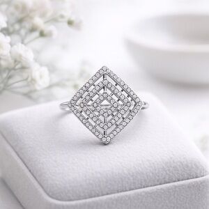 Pandora Geometric Lines Ring | Sterling Silver CZ | ALE 925 Modern EUC 8.5 #350